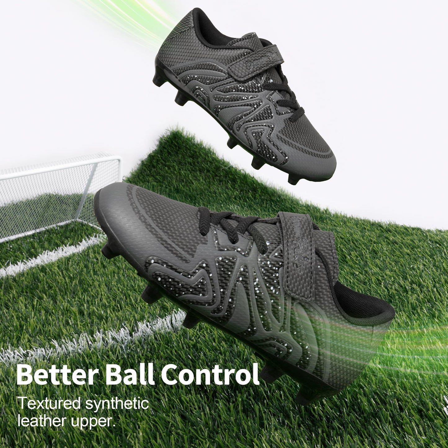 DREAM PAIRS Boys Girls Soccer Cleats Kids Youth Multi Ground Outdoor Football Shoes for Little/Big Kid,Size 13 Little Kid,Black/Dark Grey,SDSO19012K-A