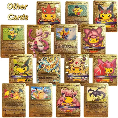 55 PCS Gold Cards Packs Vmax V EX GX Rare Golden Cards TCG Deck Box Gold Foil Card for Fans/Kids/Collectors Gifts (No Duplicates)