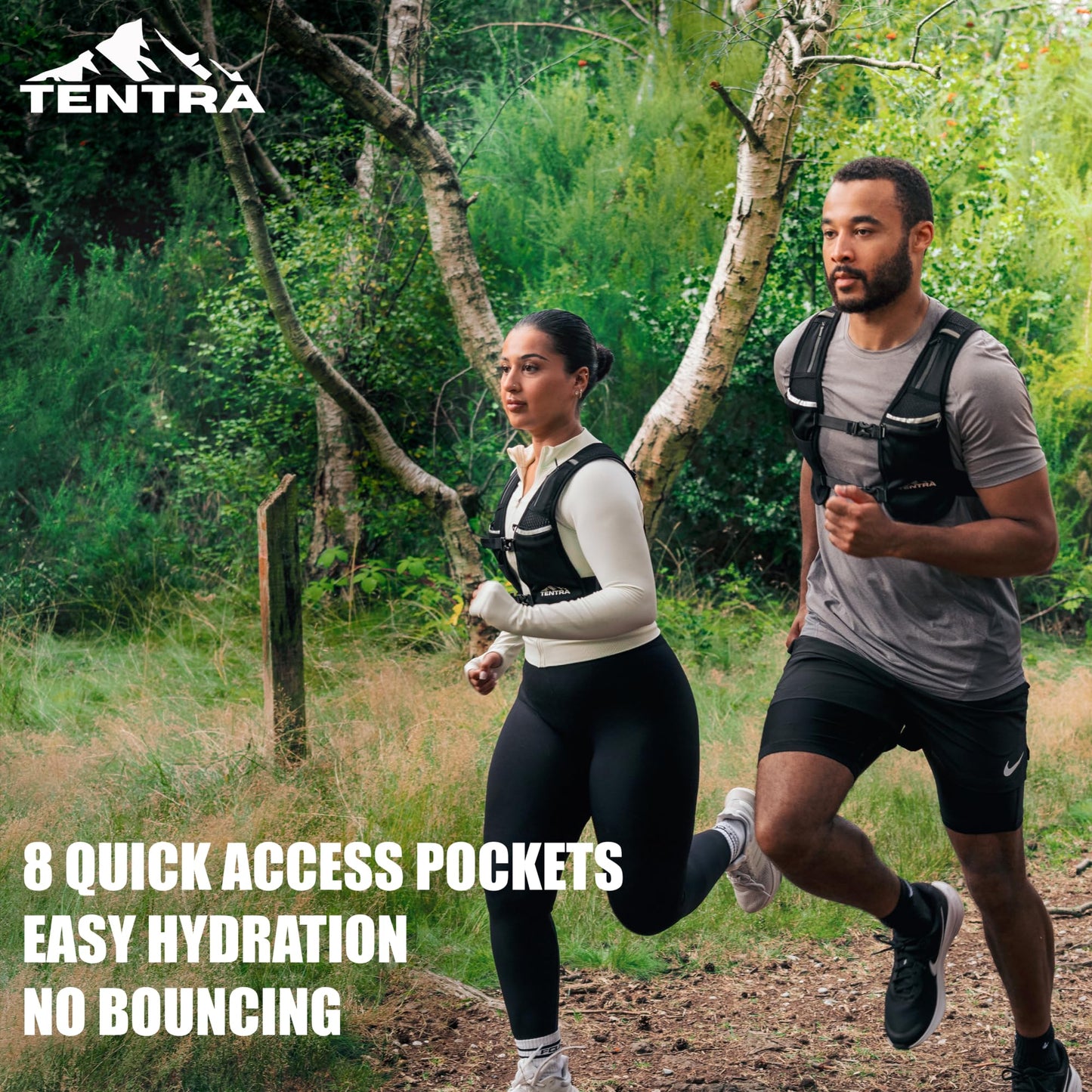 TENTRA Running Vest with 500ml Soft Flask, 8 Pocket Hydration Vest for Women Men – Lightweight Reflective Running Vest with Waterproof Phone Pouch