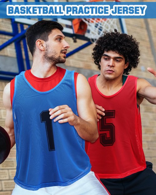 Suhine 48 Pcs Pinnies for Sports Double Soccer Penny Soccer Pinnies Scrimmage Vests Mesh Basketball Team Practice Jersey (Basic Style,Adult Size)