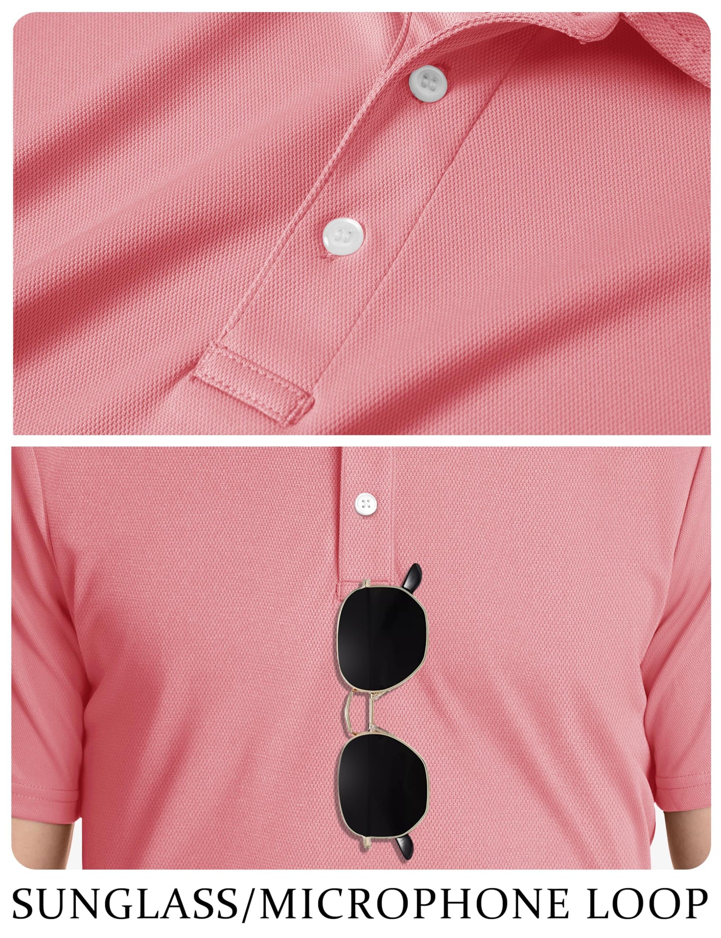 TACVASEN Mens Golf Shirt Dry Fit Mens Polo Shirts Short Sleeve Performance Golf Polos for Men with Collar Work Shirts Dark Pink, M