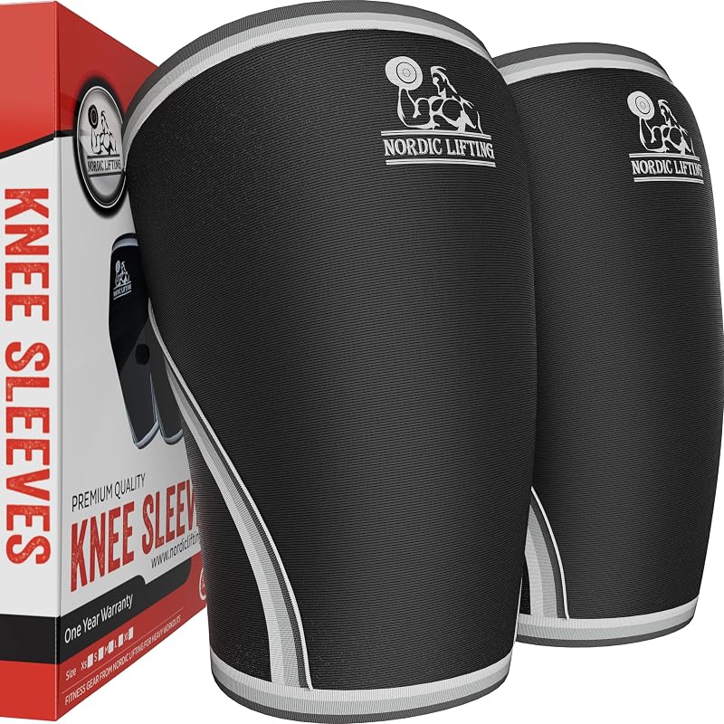 Nordic Lifting 7mm Neoprene Knee Sleeves – Black Large, Compression Support for Weightlifting