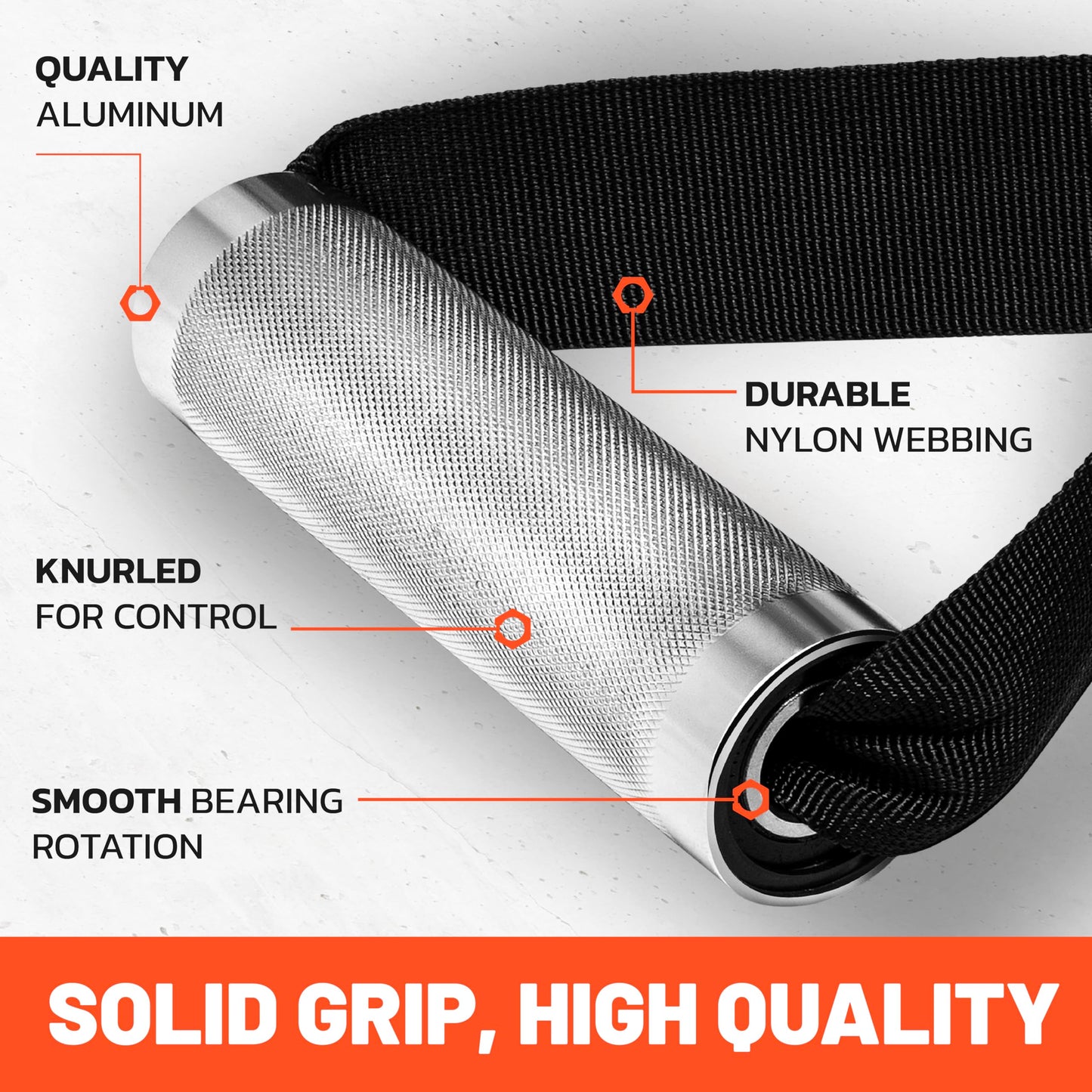 Bells of Steel Aluminum Cable Handles Updated Slimmer Strap, Smooth-Bearing Rotation, Light Knurling Grip, Rust-Resistant, Sold in Pairs