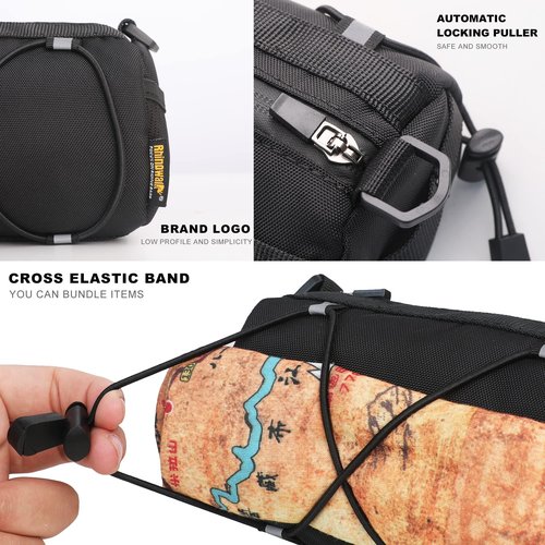 Rhinowalk Bike Handlebar Bag, Bicycle Front Bag Frame Storage Roll Bag Mountain Road Bikes Commuter Shoulder Bag Professional Cycling Accessories-Black+Black