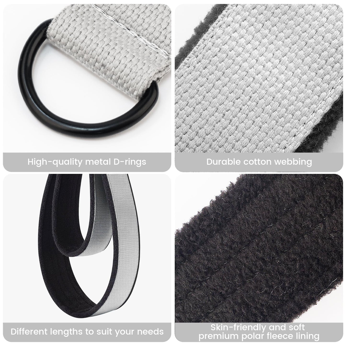 2PCS Pilates Double Loop Strap for Reformer Fitness D-Ring Straps Handle, Yoga Pilates Equipmen D-Ring Exercise Strap for Gym Workout Home(Silvery Gray)
