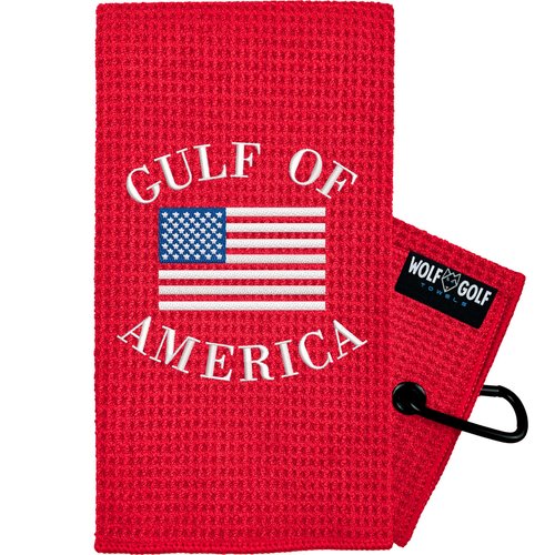 Wolf Golf Towels | Gulf of America Golf Towel | Funny Golf Gifts | Golf Bag Accessories | Embroidered Red Microfiber Golf Towel