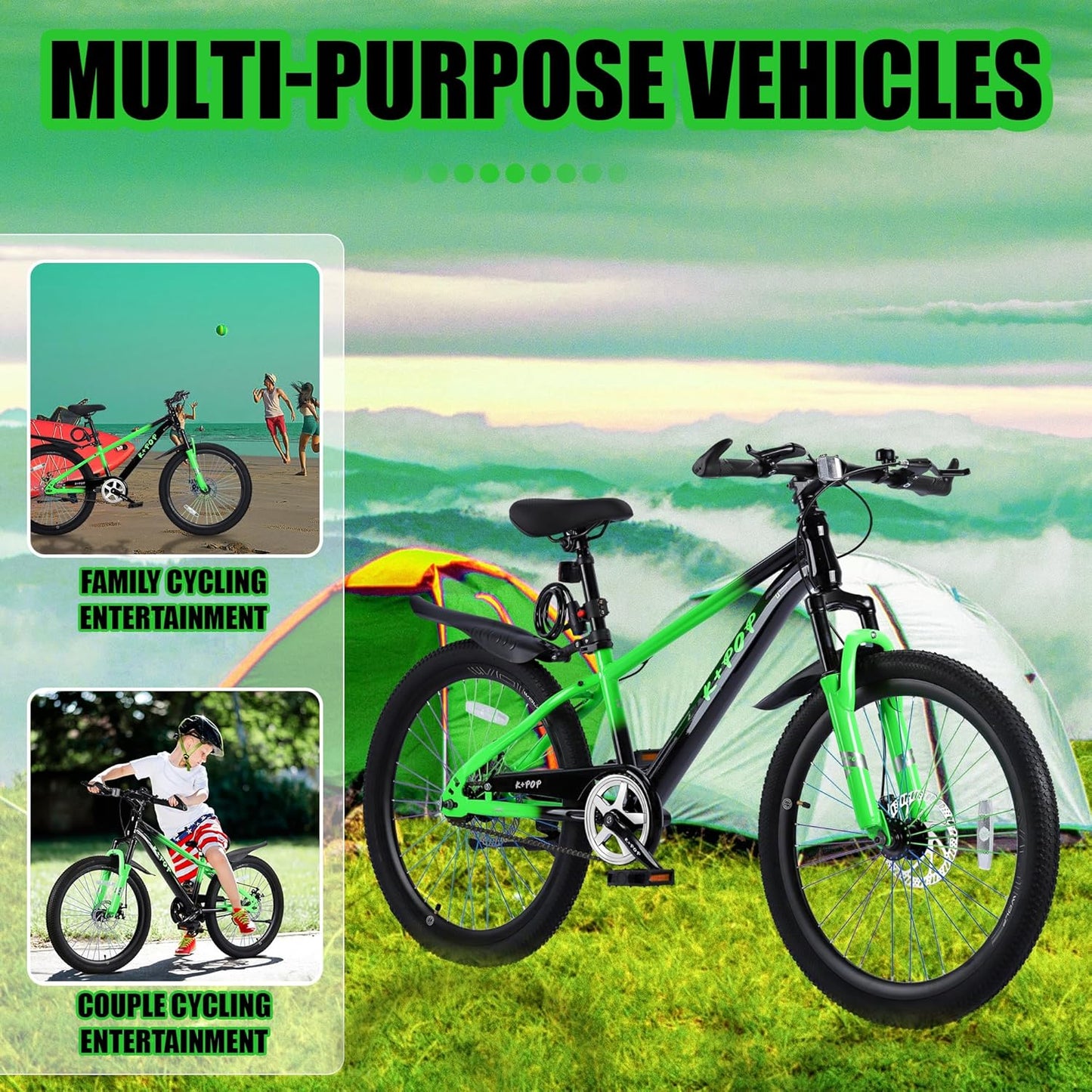 20 Inch/24 Inch Kids Mountain Bike,Single Speed Kid Bicycles for Boys & Girls Ages 8-12,Front Suspension Fork Kids' Bicycles with Dual-Disc Brake,Front and Rear Disc Brakes