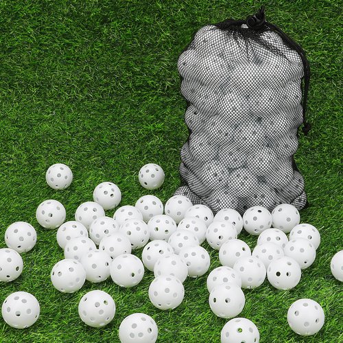 Coopay 150 Pack Practice Golf Balls, 42mm Plastic Golf Training Balls with a Drawstring Bag Hollow Sports for Swing Practice Driving Range Backyard Home Indoor Outdoor Use (White)