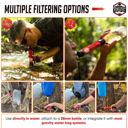 5 High-Capacity Emergency Water Straws – Lightweight, Reusable, 1800-gallon Filters for Camping, Hiking, Travel, Biking, Survival, and Emergencies. No Expiration Date, Perfect for preparedness