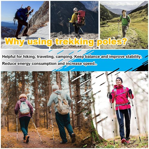 Aluminum Alloy Quick Lock Trekking Pole Anti-Shock Walking Stick Adjustable Cane Crutch for Mountains Trekking Hiking,Ultralight Collapsible with Cork Grips Tungsten Tips (Single Trekking Pole) Black