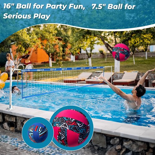 Fastoss Base Free Pool Volleyball Net Set - Deck Mounted for Inground Pools - Adjustable Heavy Duty Net with Rustproof Poles & Tear-Resistant Design - Includes 2 Waterproof Balls for Swimming Pools