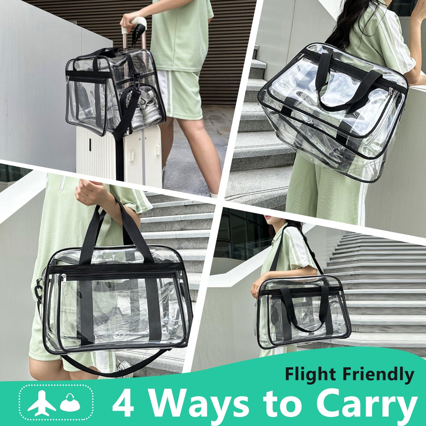16” Large Clear Duffle Gym Bag, Clear Beach Bag for Travel with Shoe Compartment, Transparent See Through Tote Bag for Women Men