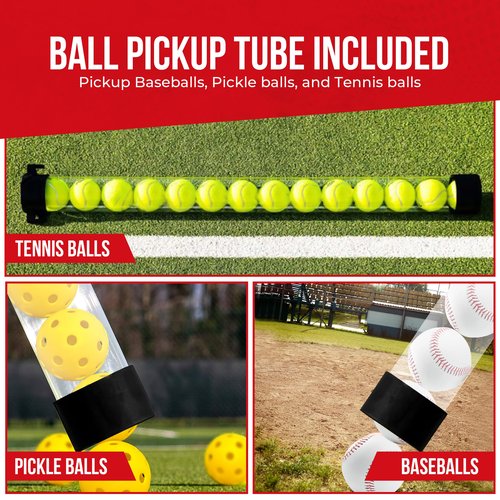 [2-in-1 Set] Tennis & Pickleball Hopper with Pickup Tube – Pickleball Caddy with Collapsible Metal Frame Ball Basket and Wheels & Carry Case – 120 Tennis Balls or 100 Pickleball Ball Holder