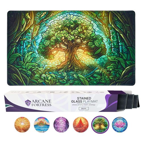 MTG Magic The Gathering Playmat Original Handcrafted Art, Non-Slip TCG Playmat with Rubber Bottom and Stitched Edges, Commander TCG Rollable & Foldable Card Mat (Green)