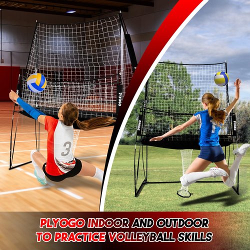 PLYOGO Volleyball Training Equipment, Adjustable Volleyball Practice Net Station | Great for Hitting and Serving Drills, Folding One-Piece Base | Easy Assembly & Portable Carry Bag with Wheel