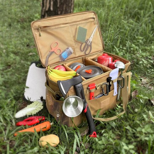 Lemubeane Tactical Camping Storage Bag Utility Tote Bag Organizer with Axe Holder & Shoulder Strap (OD Green, X-Large (57L))