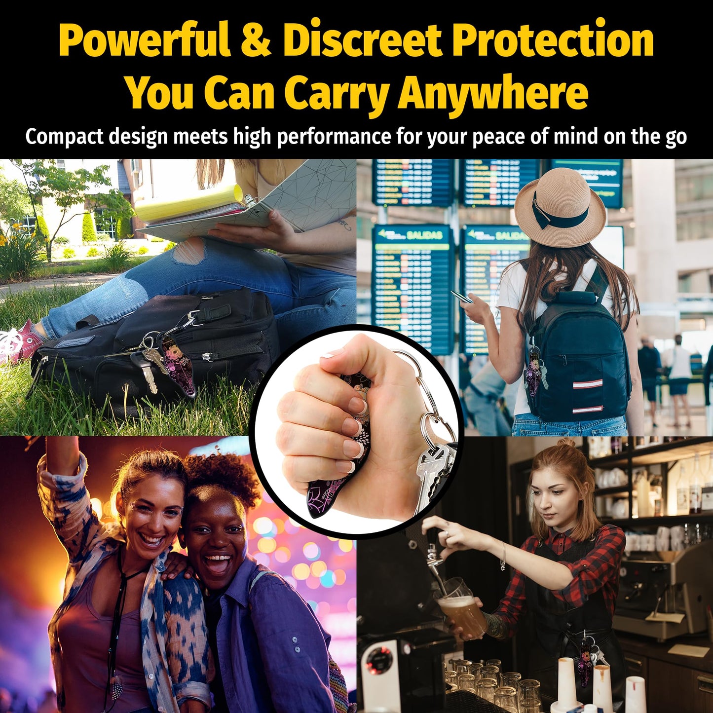 MUNIO Self Defense Keychain – Lightweight, Stylish & Portable Safety Tool for Women & Men – Non-Lethal Kubotan, Easy to Use, TSA Approved – Made in USA – Modern Flowers Design