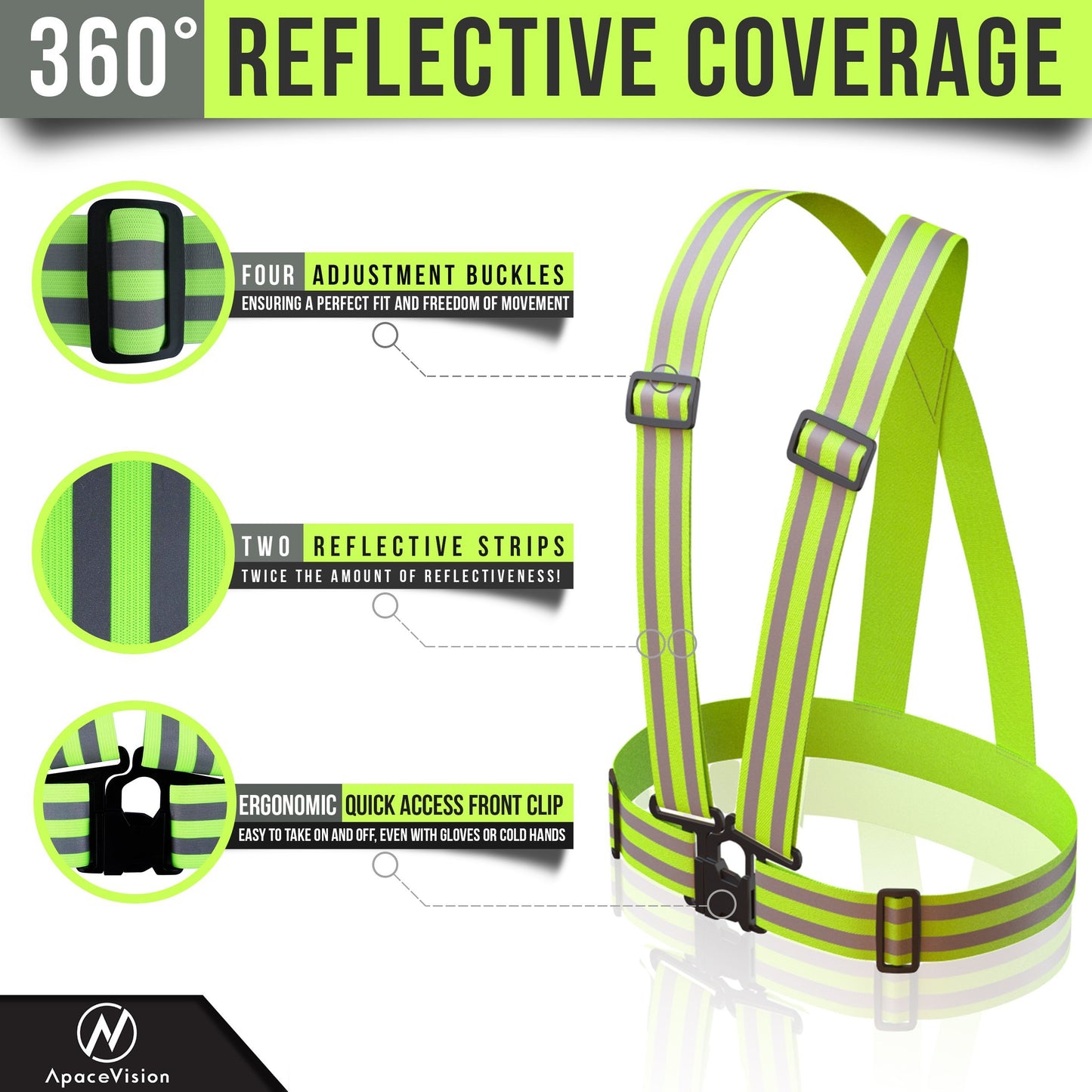 Apace Vision Reflective Vest (2 Pack) Lightweight, Adjustable & Elastic Safety & High Visibility for Running, Jogging, Walking, Cycling (Neon Yellow)