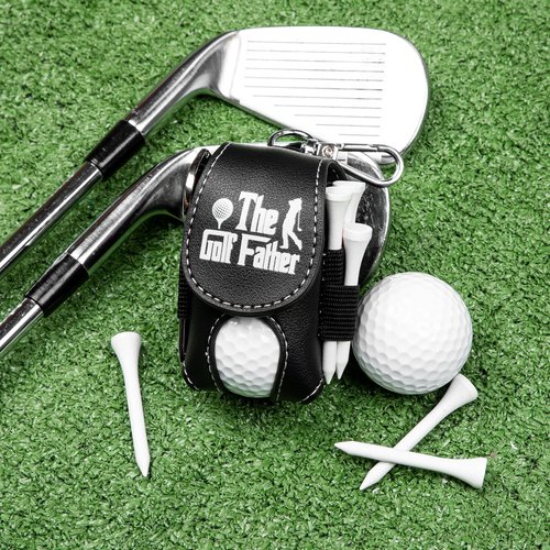 Golf Ball Bag Pouch with Golf Tee Holder Leather Golf Ball Pouch with Belt Clip Golf Ball Bag for Men and Women Storage Gift (Black(The Golf Father))