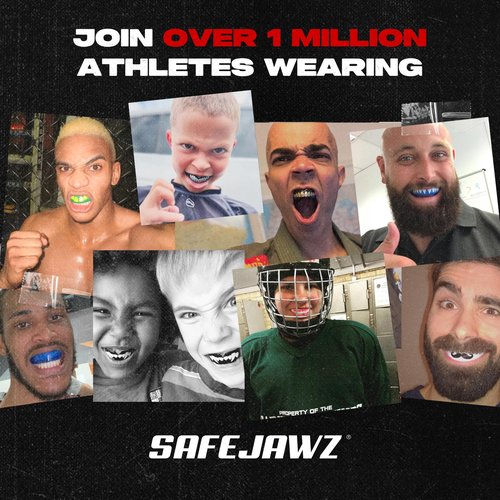 SAFEJAWZ Mouthguard Slim Fit, Adults and Junior Mouth Guard with Case for Boxing, Basketball, Lacrosse, Football, MMA, Martial Arts, Hockey and All Contact Sports (Adults 12+ Years, Black Fangz)