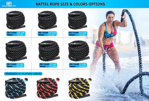 Poly Dacron Battle Rope - Workout Rope - Exercise Ropes - Training Ropes - Battle Ropes - Undulation Ropes - Great For Your Rope Workout (Blue, 1.5" x 30 feet)