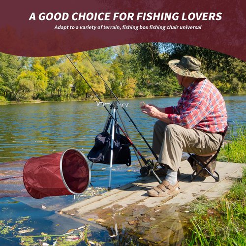 MATUFF Portable Foldable Fish Basket, Fishing Net Cage for Live Fish, Metal Rustproof Ring Drop Net with Anchor Bolt Robust for Saltwater Freshwater Pier Fishing Baskets Net, 13 in x 6.5 FT Burgundy