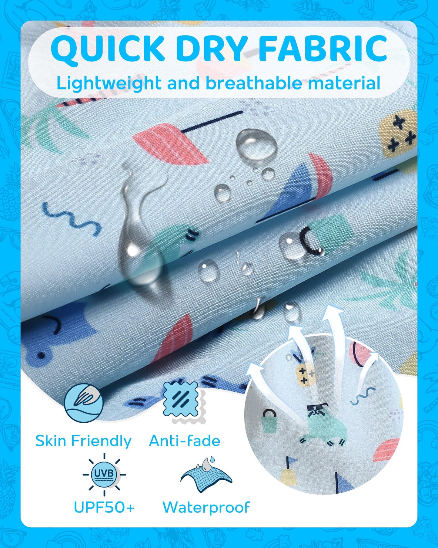 maamgic Boys Swim Trunks with Compression Liner Toddler Boy Swimsuit Quick Dry 4-Way Stretch Swimming Trunks Funny Pale Blue 8 Years