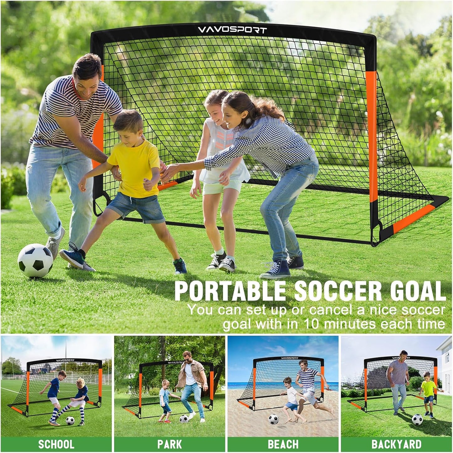 Kids Soccer Goals for Backyard Set, 2 of 4x3 / 6x4 ft Portable Soccer Goal Nets, Pop Up Mini Toddler Soccer Net Training Equipment & Ball, Cones for Ages 3-14, Outdoor Games Gifts for Youth