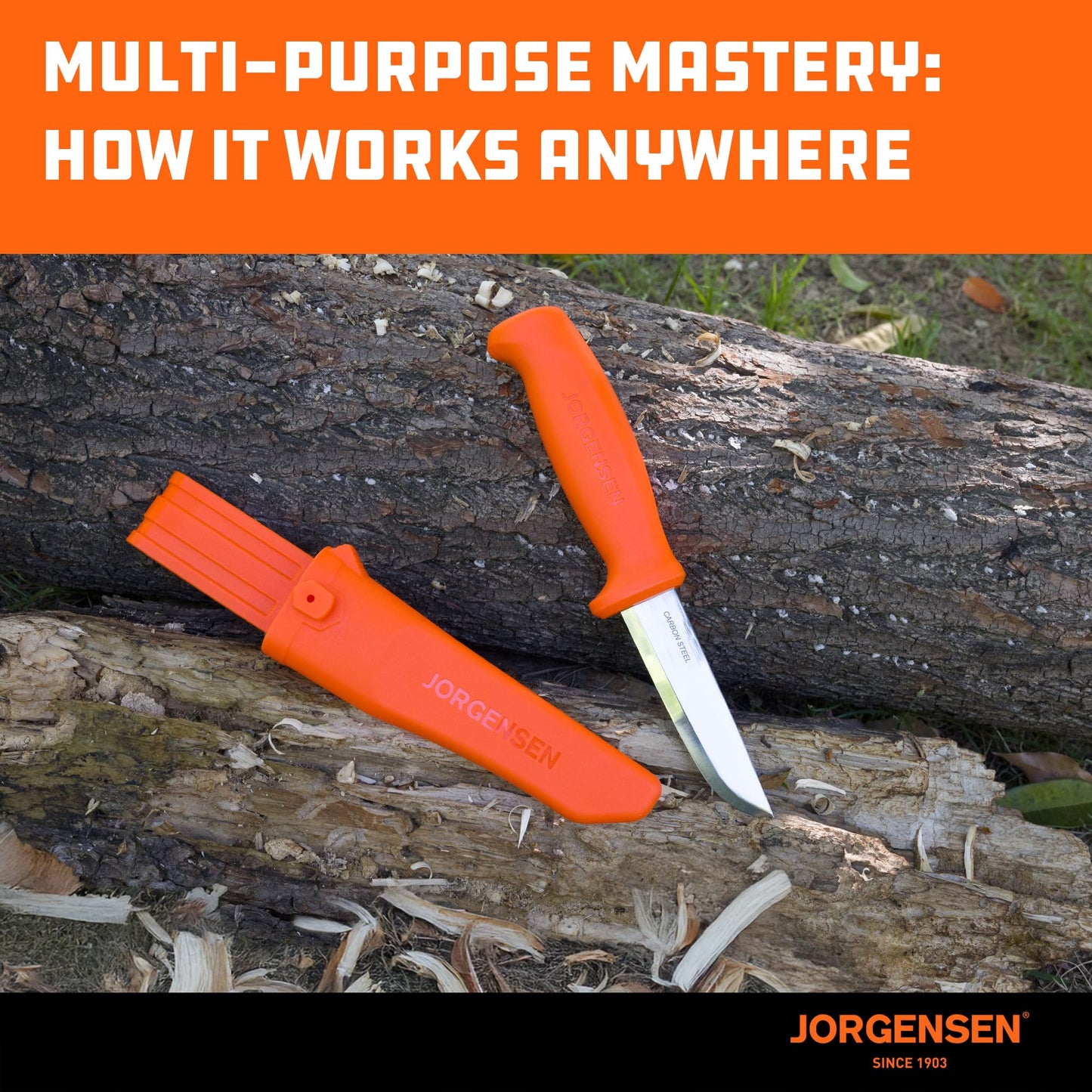 Jorgensen 8.25" Companion Fixed Blade Bushcraft Knife with Sheath, SK5 Carbon Steel Blade with Ergonomic Handle, Outdoor Full Tang Knife for Camping, Hiking