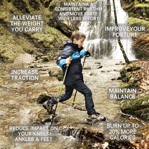 FitTrek Hiking Poles for Kids - Ultralight Nordic Walking Sticks - Telescopic Child Trekking Poles Collapsible 2 Pack Blue