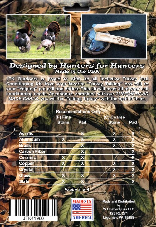 JTK Outdoors Turkey Call Conditioning Kit - Conditioning Stones, Abrasive Pads, and Custom Chalk - Made in USA - Solid Cherry Wood - Limited Edition