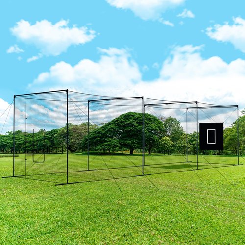 Upgrade 40 FT Batting Cage Net and Frame, Pro 40 Foot Baseball and Softball Batting Cages with Pitching Machine Hole for Backyard