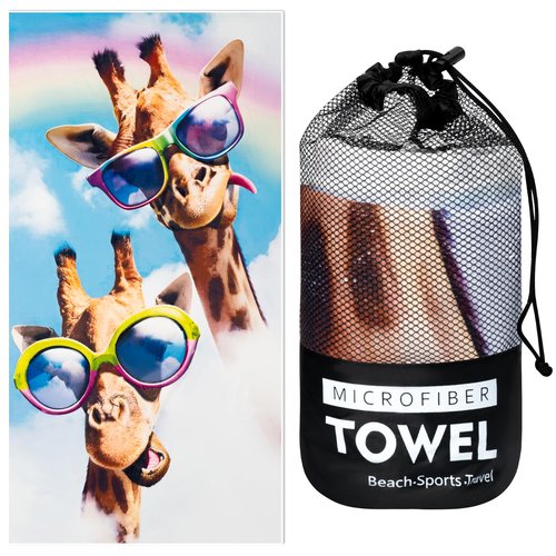 Large Beach Towel - Giraffe Beach Towel with Carry Bag, 30'' x 60'' Giraffe With Sunglasses Microfiber Absorbent Sand-Free Quick Dry Bath Towels Blanket for Sport Summer Outdoor Swim Camping Travel