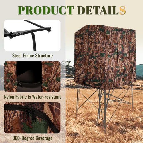 Gelacie Hunting Blind Cover Deer Hunting Blind Camouflage Enclosure Universal 2 Entrances Hunting Equipment 360 Degree Full Surround Coverage Quad Blind Cover Steel + Cloth (Stand Not Included)