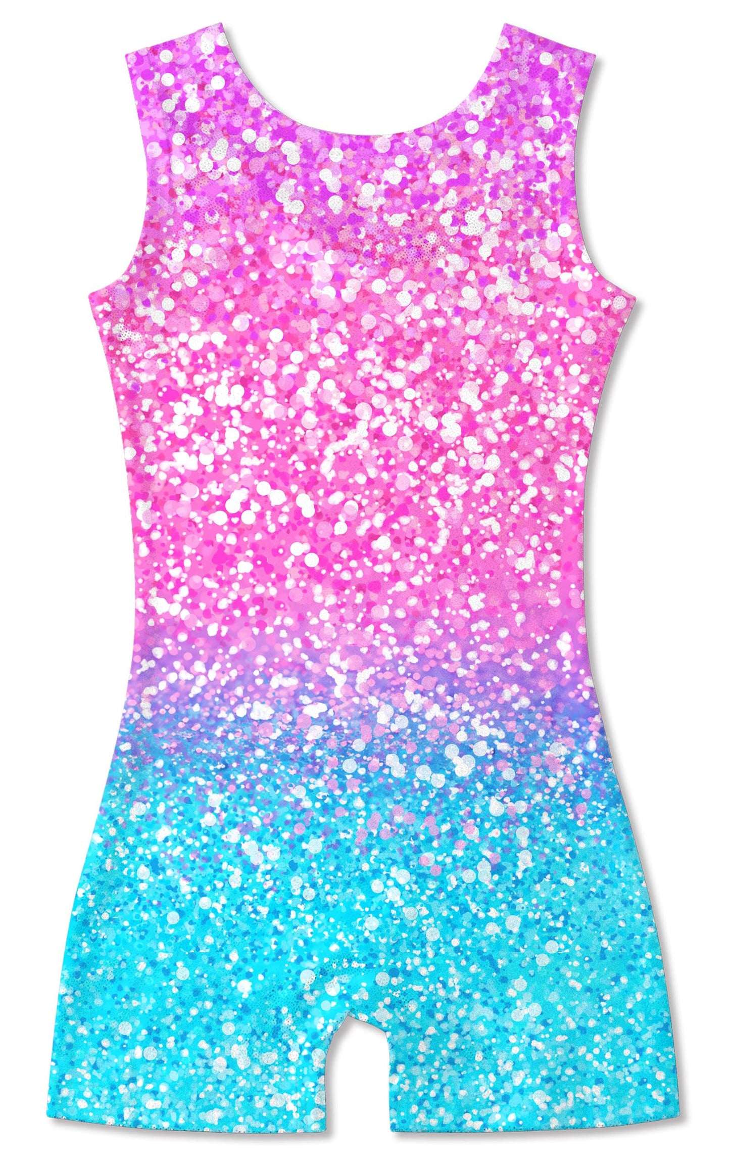Funnycokid Gymnastics Leotards for Girls Dance Clothes Sparkly Outfits Unitard with Shorts, Diamond Shining Pink Blue, 7-8 Years