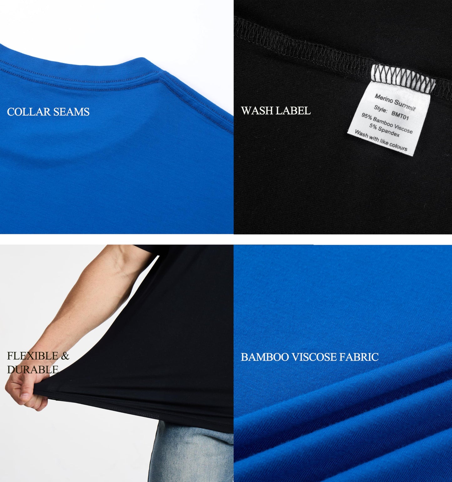 Merino Summit Men's Cooling Bamboo Viscose T-Shirts for Summer True Blue