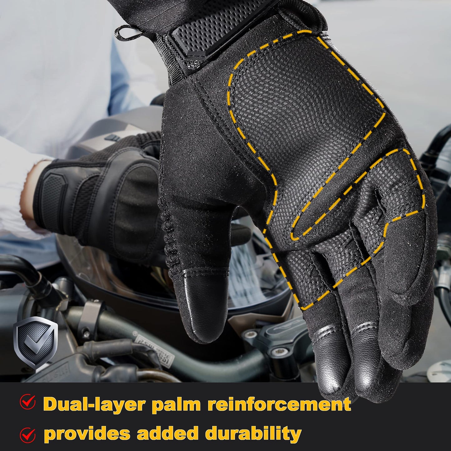 AXBXCX Touchscreen Full Finger Gloves for Men, Padded Gloves Black X-Large