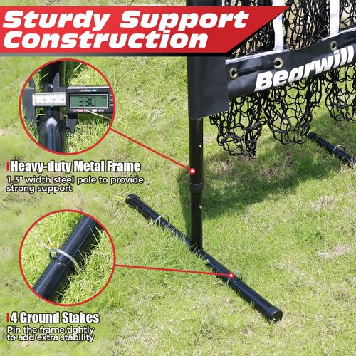 Bearwill Pitching Net, 9 Hole Baseball Softball Pitching Net, Adjustable Pitcher Training Equipment with Throwing Target