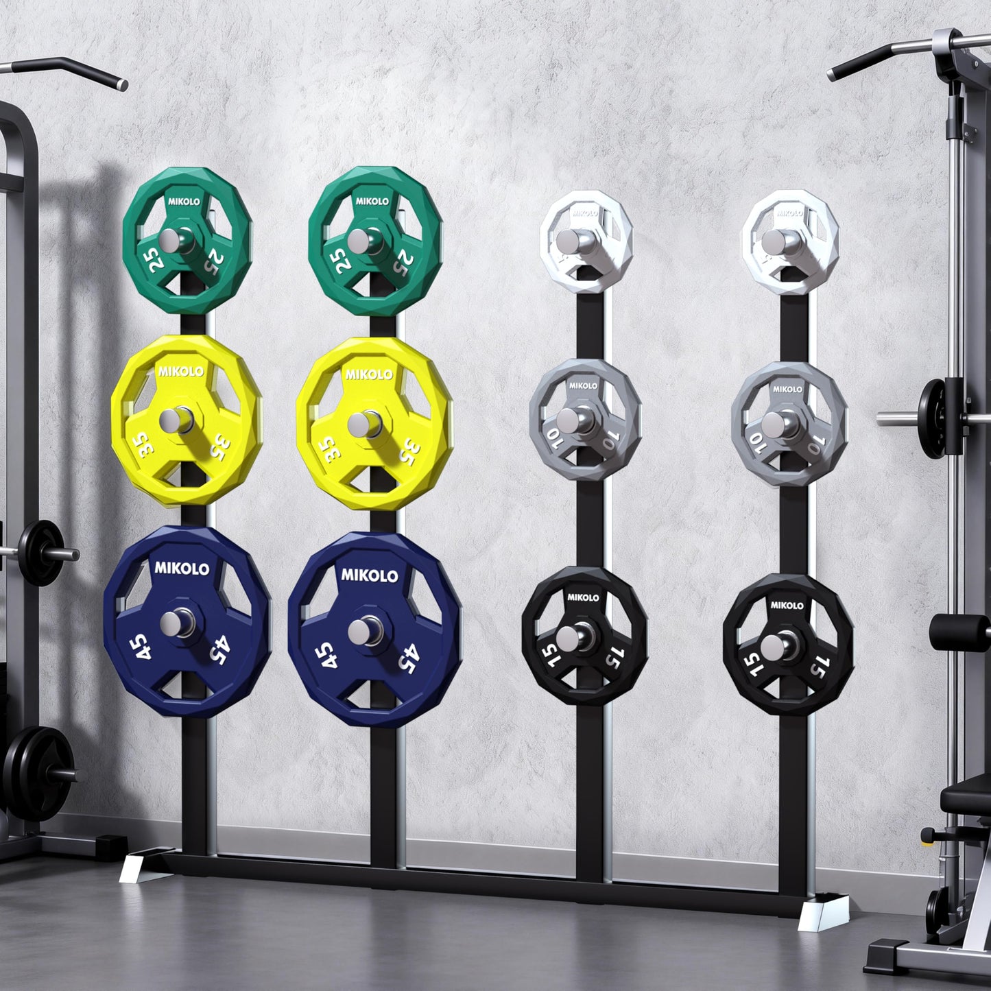 Mikolo Olympic Weights Set 2-Inch Rubber Plates, 12-Sided Non-Roll Rubber Grip with 3 Handles for Home Gym, Strength Training 35LB Pair
