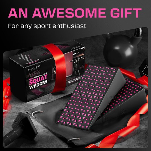 Squat Wedge Block Pair - Non Slip Squat Wedges & Ramp for Exercise, Home Gym, Weight Lifting & Yoga - Calf Stretcher Slant Board to Elevate Heels, Improve Ankle Mobility, Backpack Included for Storage