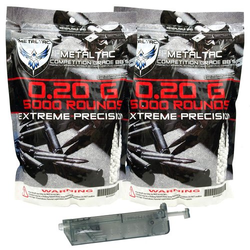 MetalTac Airsoft BBS .20g 10000 Rounds Match Grade BB Pellet, Plastic 0.20 gram 6mm for Airsoft Guns Ammo with Speed Loader