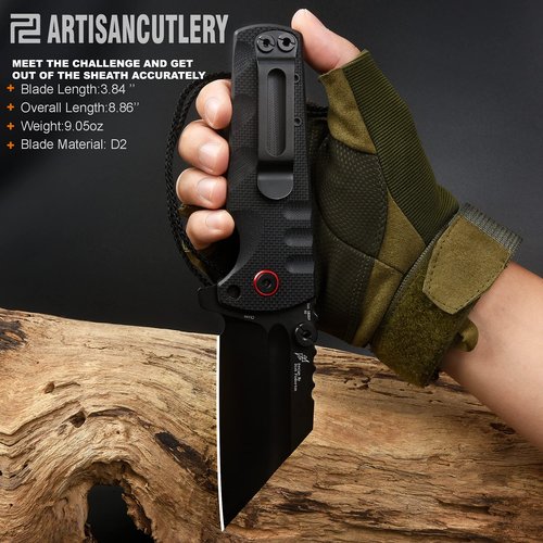ARTISANCUTLERY Tactical Knife Proponent Normal Size(1820P) D2 Steel Black PVD Blade, Folding Pocket Knife with G10 Handle, Black