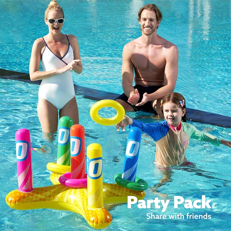 2 Sets Inflatable Pool Toss Game Combo – Ring Toss & Cornhole Pool Games for Kids & Adults