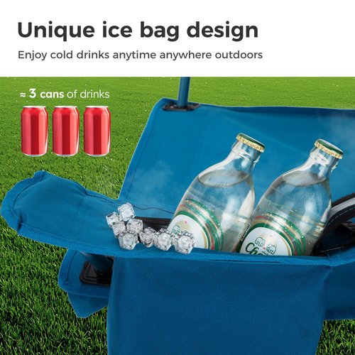 LET'S CAMP Camping Chair 2 Pack Folding Chair with 3-Can Cooler Bag Portable Lawn Chair with Cup Holder,Storage Pocket, Supports 225LBS, Collapsible Chair for Camp, Beach, Picnic (Blue)