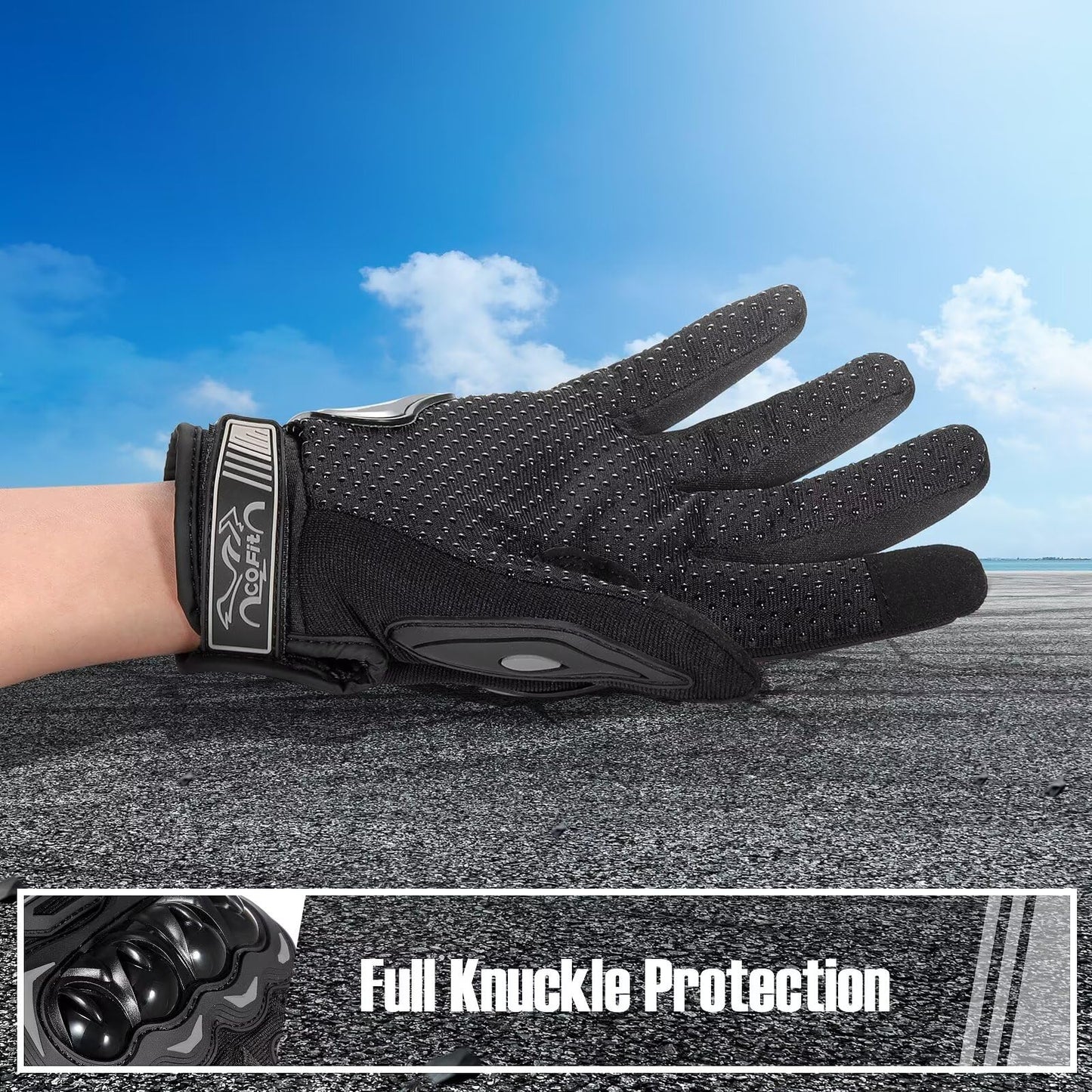 COFIT Motorcycle Gloves for Men and Women, Full Finger Touchscreen Motorbike Gloves for BMX ATV MTB Riding, Road Racing, Cycling, Climbing, Motocross - Black L