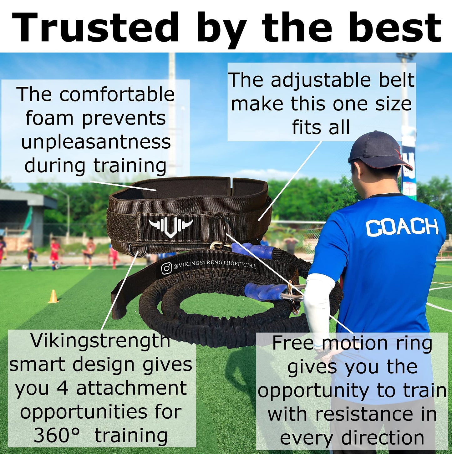 Vikingstrength - 360° Resistance Running Training Bungee Band (Waist) for Speed, Fitness Agility, Speed Strength – Gym Equipment for Football, Basketball, Solo or Partner + V-Strength Workout App