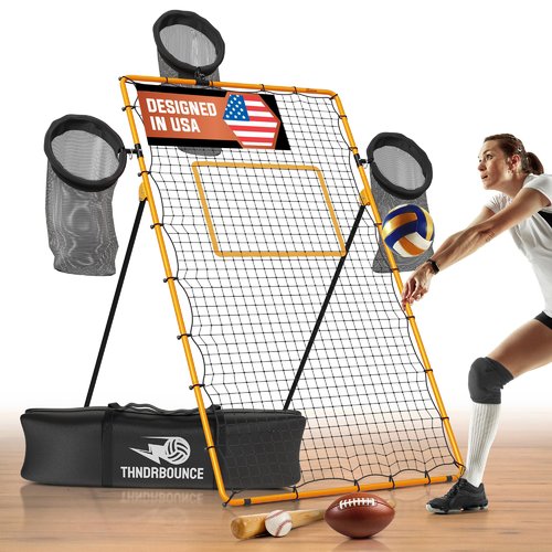 THNDRBOUNCE Adjustable Volleyball Rebounder Net - Volleyball Training Equipment with 3 Targets for accuracy, Sandbags, Carry Bag - Football Rebounder, Versatile Lacrosse Rebounder Net for Volley ball.