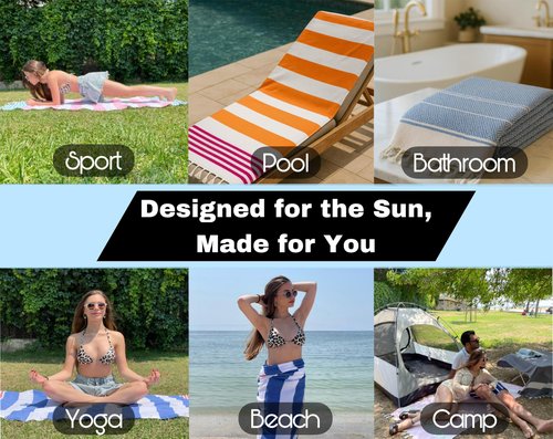 Turkish Beach Towel - Oversized Towels (39"x71") with Travel Bag, Prewashed Lightweight Travel and Pool Towel, Turkish Cotton, Sand Free, Ultra Soft, Quick Dry, Extra Large Bath Towels (Blue)