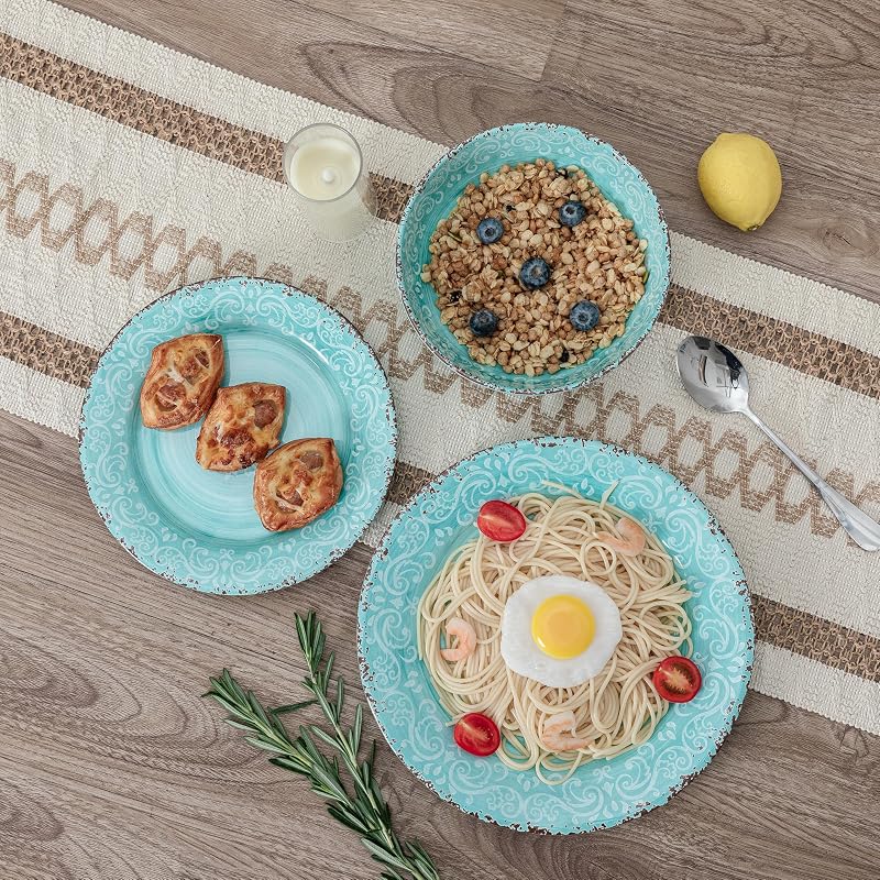 Teal 12-Piece Melamine Dinnerware Set for 4 – 4 Plates, 4 Salad Plates, 4 Bowls
