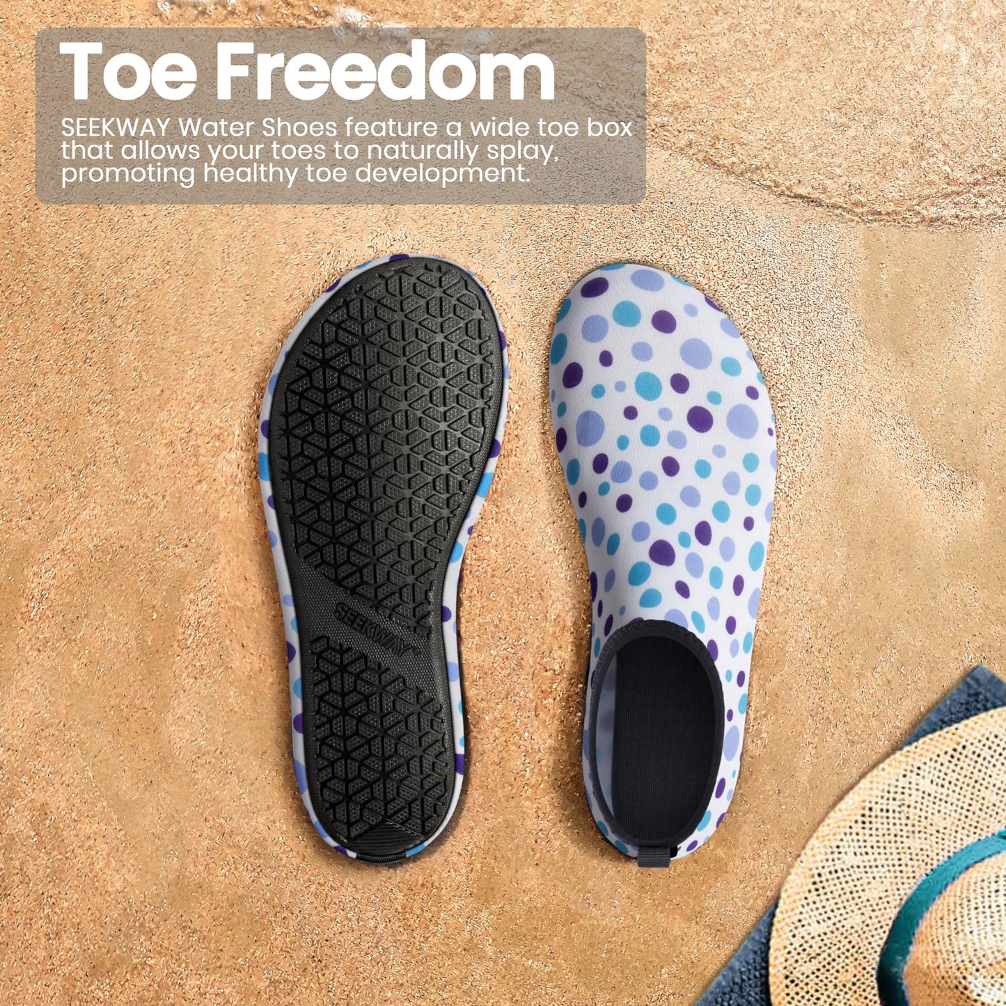 SEEKWAY Water Shoes Women Men Adult Quick-Dry Aqua Socks Barefoot Non Slip for Beach Swim River Pool Lake surf Black Size SK002